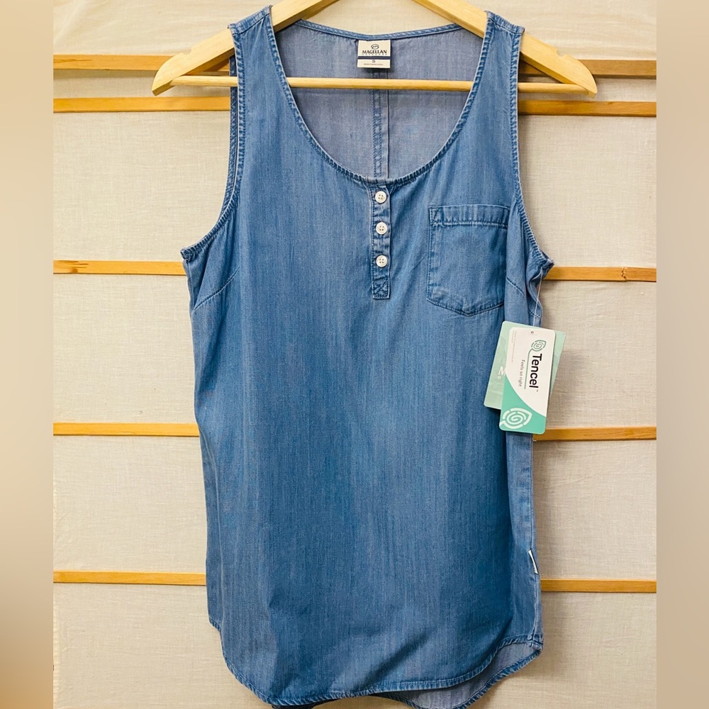 NWT | Magellan Outdoors Women's Happy Camper Denim Sleeveless Top